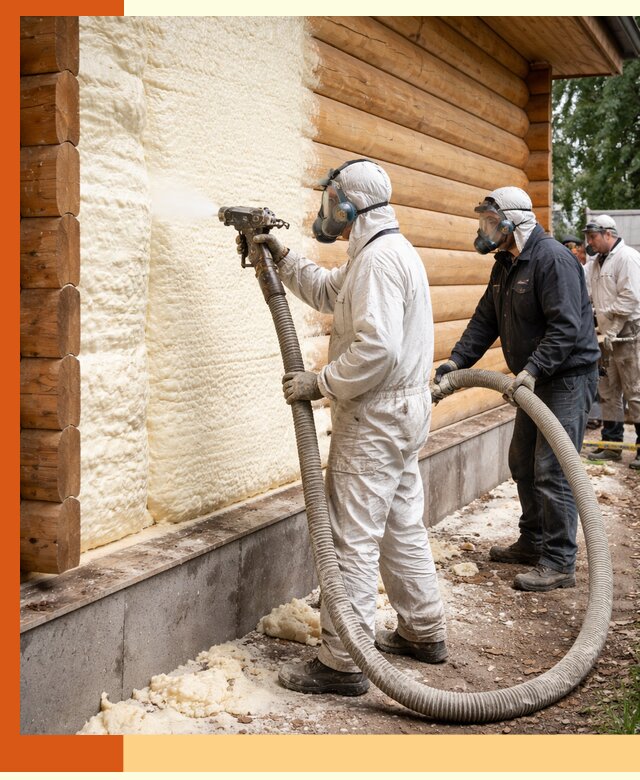 Утепление дома из бруса пенополиуретаном в Азове