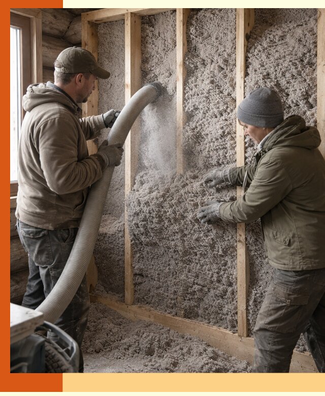 Утепление бревенчатого дома эковатой в Азове