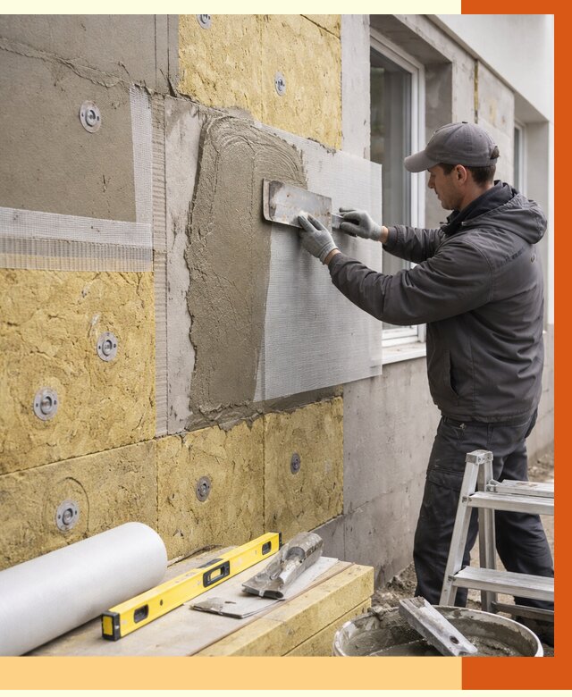 Утепление фасада под штукатурку в Азове от 4313 руб/м2 — монтаж пенопластом и минватой | ТепломастерАзв