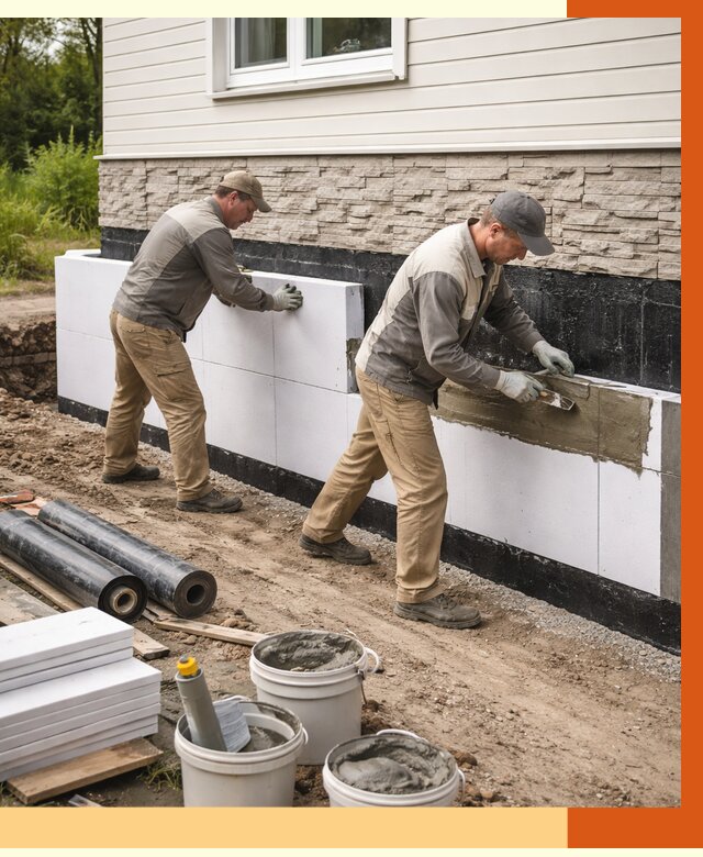 Утепление фундамента снаружи в Азове от 4313 руб. за м² | ТепломастерАзв