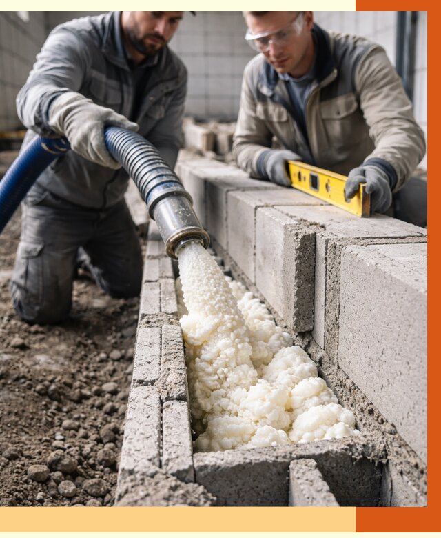 Заполнение колодцевой кладки ППУ в Азове от 4313 руб. за м2 | ТепломастерАзв