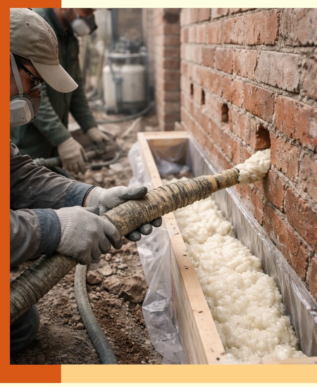 Заливка ППУ в пустоты кирпичной стены в Азове