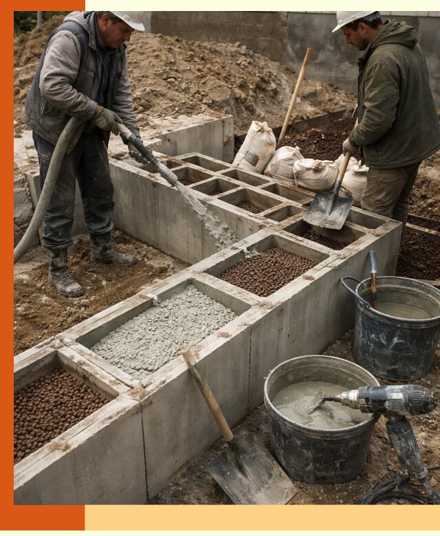 Заполнение полостей фундамента в Азове герметичным утеплением и повышением прочности