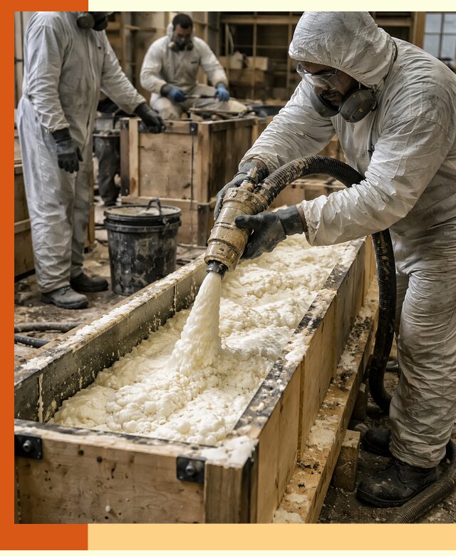 Заливка пенополиуретана в формы для утепления в Азове